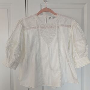 Zara Women's White Lace Detail Top